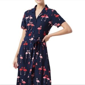 Modcloth/Sugarhill Brighton Flamingo Midi Shirt Dress Navy & Pink Size UK12/US8